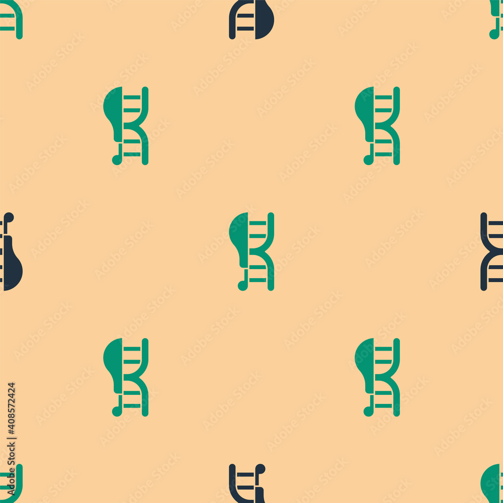 Green and black Genetically modified chicken icon isolated seamless pattern on beige background. Syr