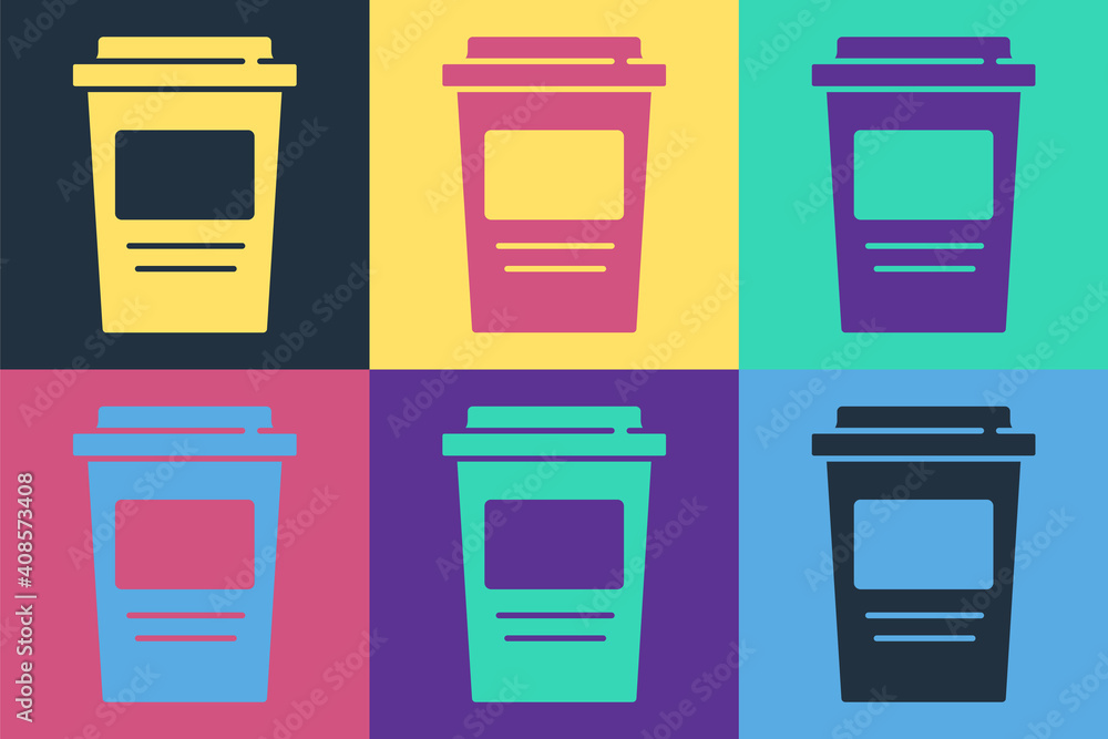 Pop art Coffee cup to go icon isolated on color background. Vector.