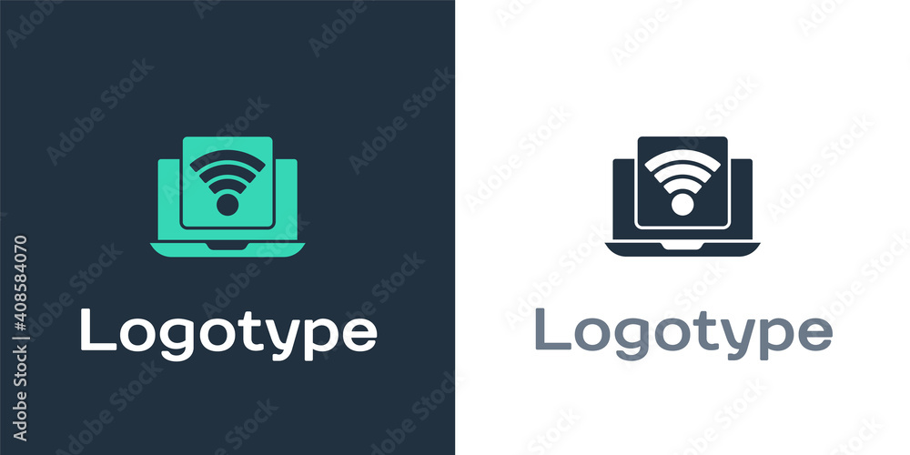 Logotype Wireless laptop icon isolated on white background. Internet of things concept with wireless