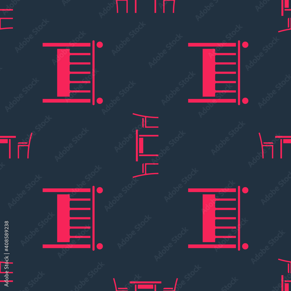 Set Baby crib cradle bed and Wooden table with chair on seamless pattern. Vector.