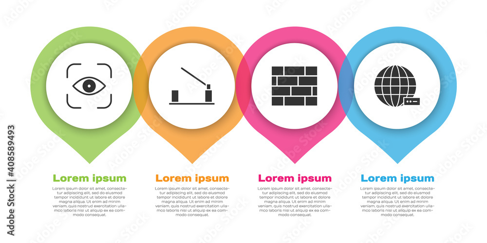 Set Eye scan，Parking car barrier，Bricks and Social network。商业信息图模板。Vector。