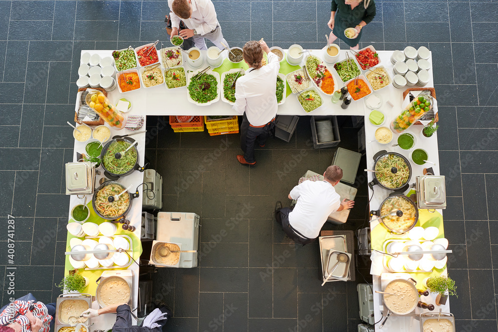 Catering Buffet mit vegetarischen Essen auf einer Veranstaltung topview