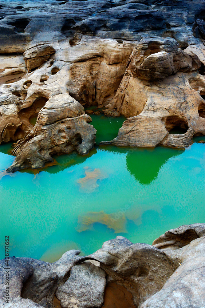  canyon and water hole at sam phan bok on the riverside of the mekong river Thailand