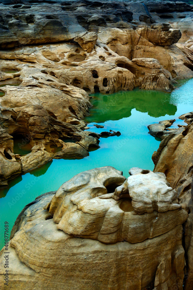  canyon and water hole at sam phan bok on the riverside of the mekong river Thailand