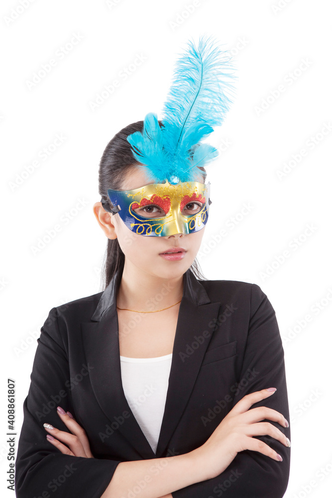 Oriental business woman wearing a mask