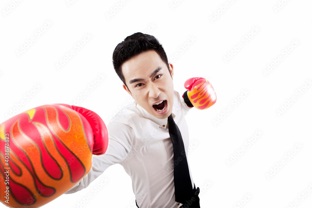 Business people and boxing gloves