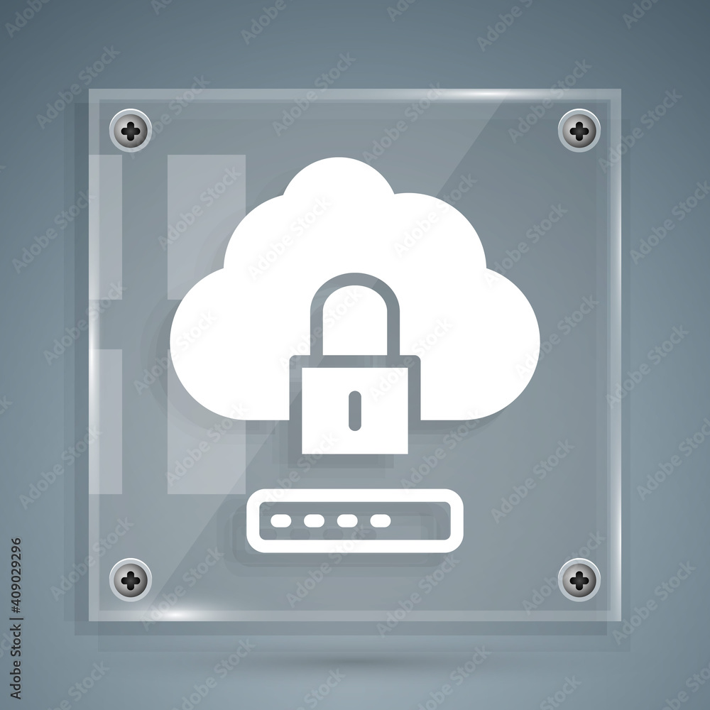 White Cloud computing lock icon isolated on grey background. Security, safety, protection concept. P