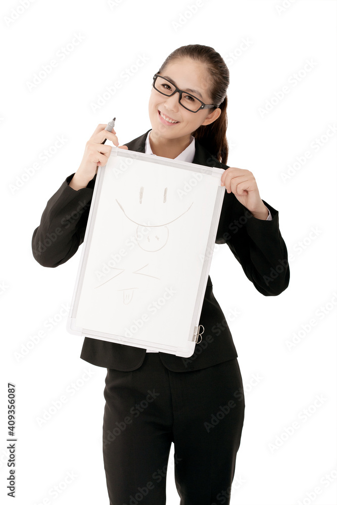 Business lady with white board