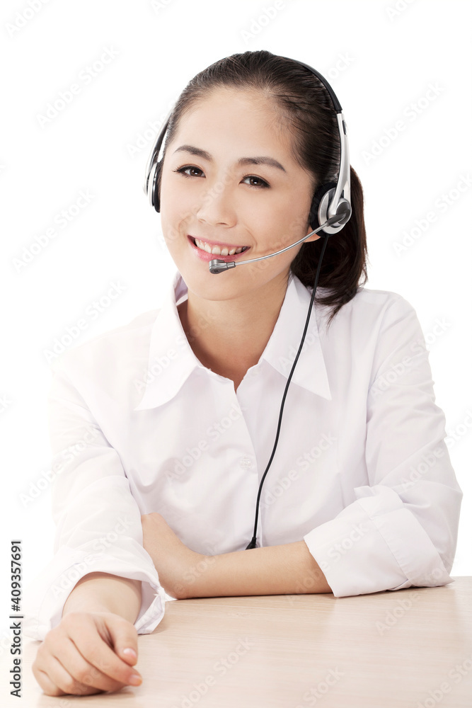 Business lady wearing headset