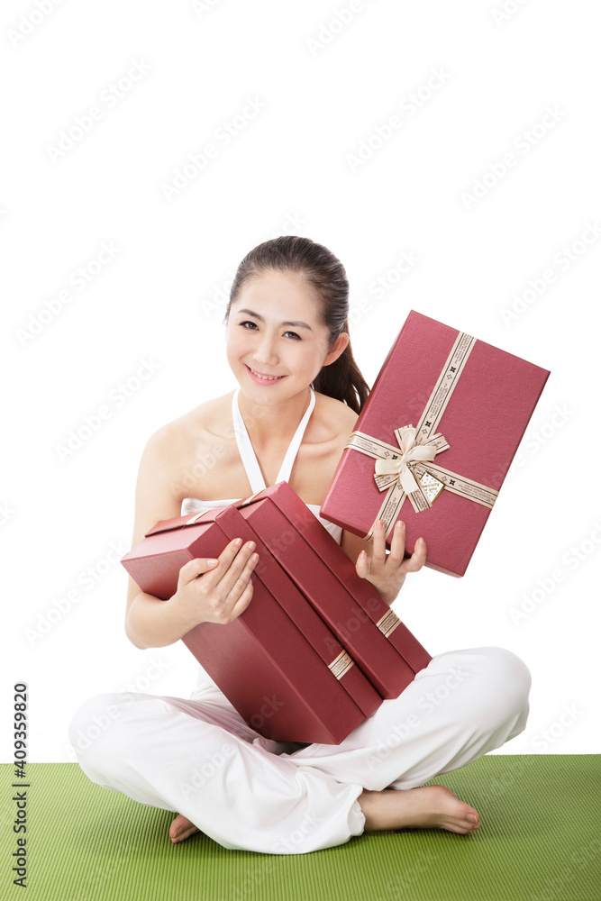 Business woman with gift box