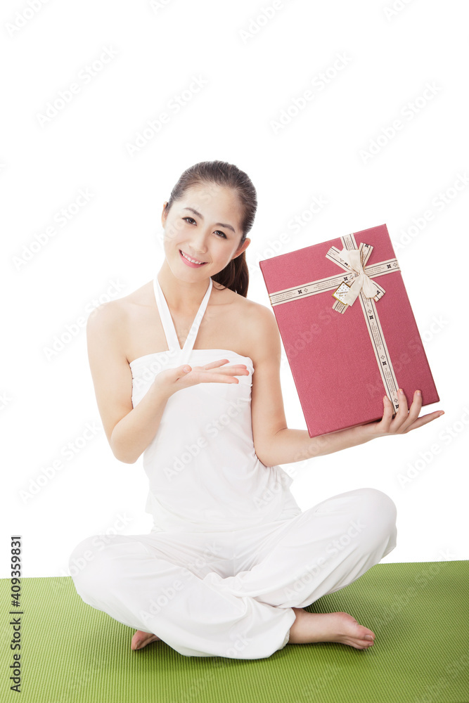 Business woman with gift box