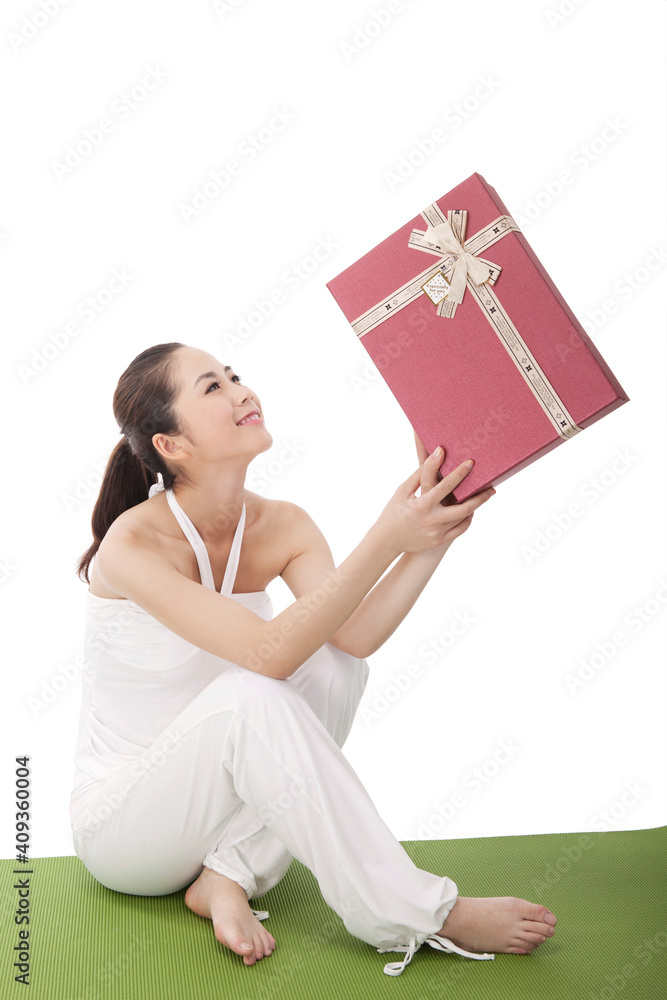 Business woman with gift box