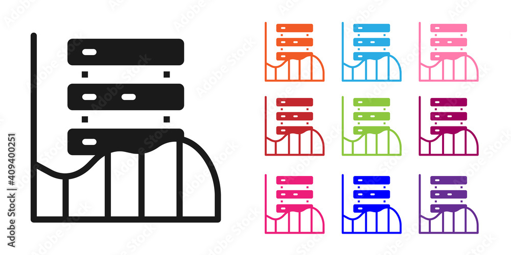 黑色服务器、数据、Web宿主图标隔离在白色背景上。将图标设置为彩色。矢量。