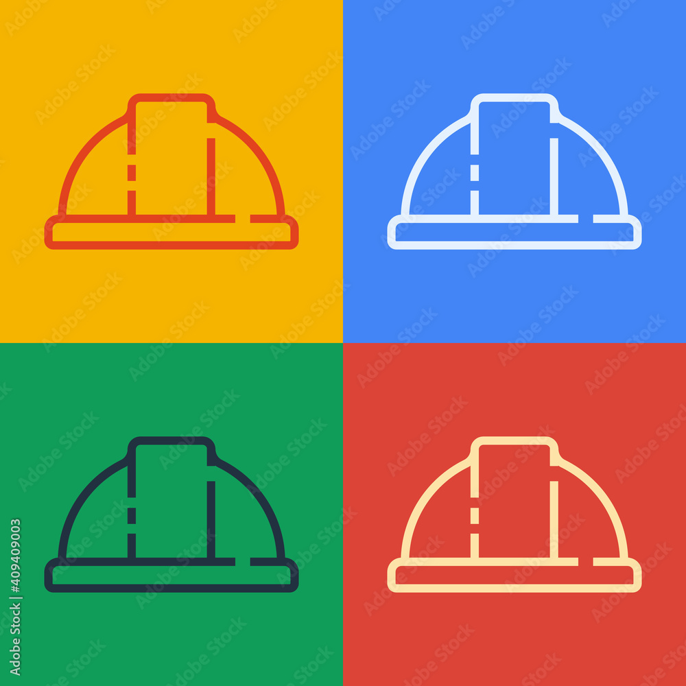 Pop art line Worker safety helmet icon isolated on color background. Vector Illustration.