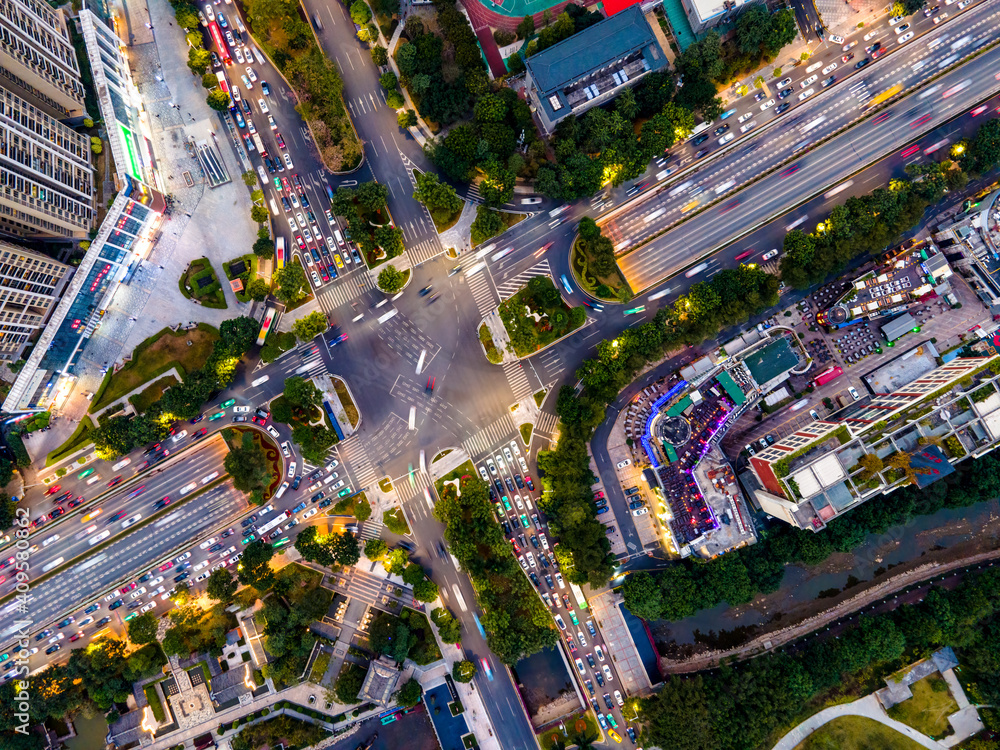 广州市中心道路景观航拍