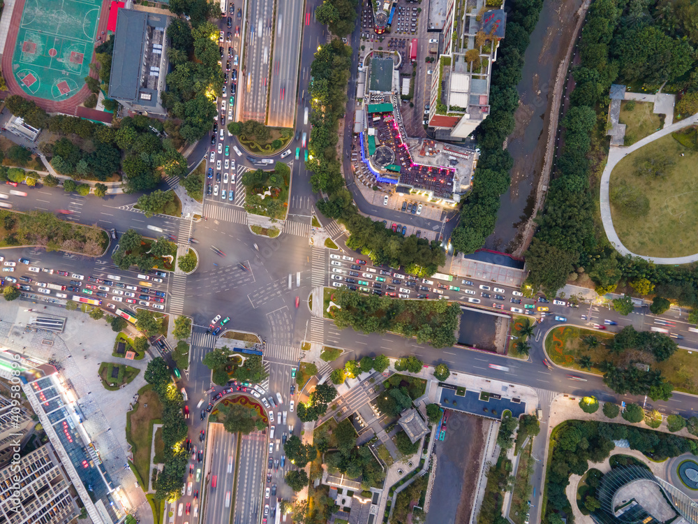 广州市中心道路景观航拍