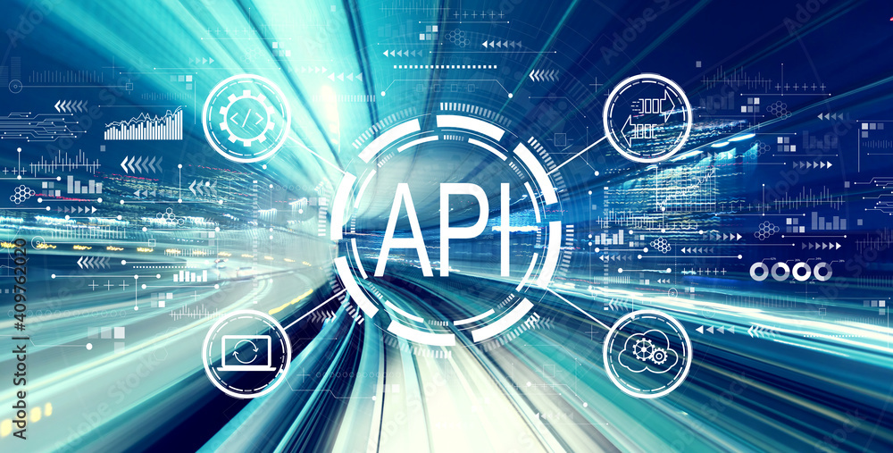 API - application programming interface concept with abstract high speed technology POV motion blur