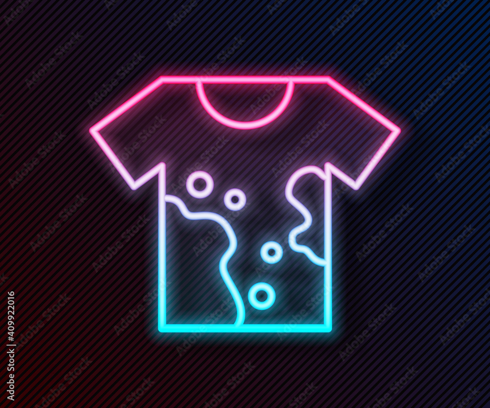 Glowing neon line Dirty t-shirt icon isolated on black background. Vector.