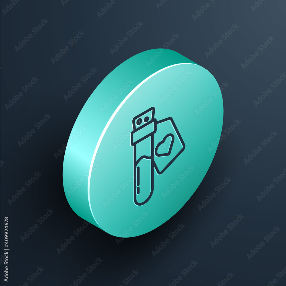 Isometric line Bottle with love potion icon isolated on black background. Valentines day symbol. Tur