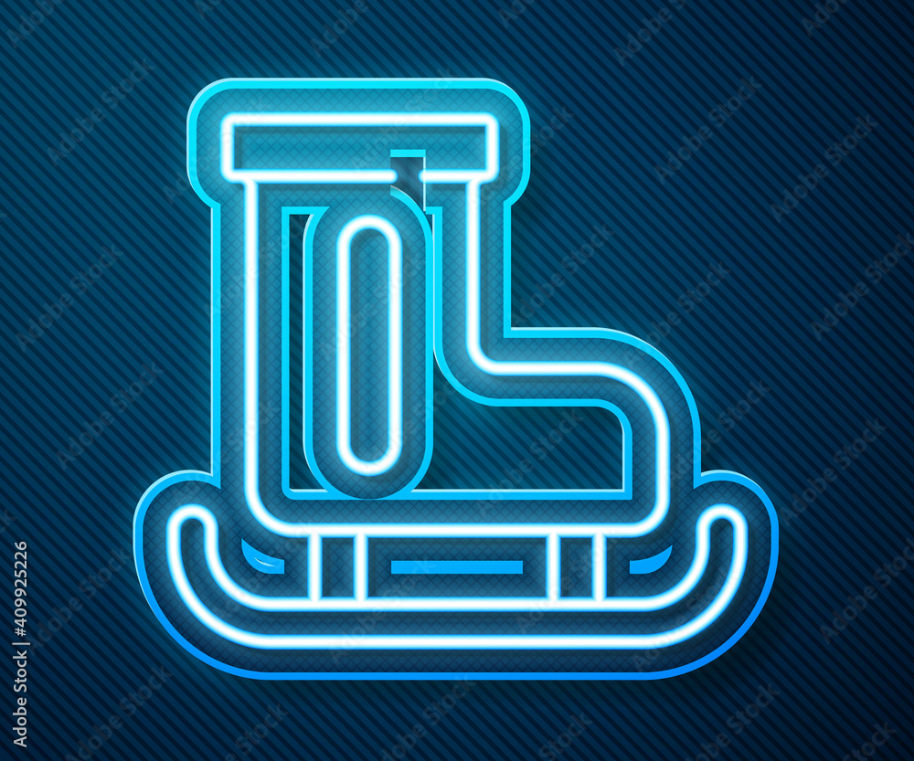 Glowing neon line Figure skates icon isolated on blue background. Ice skate shoes icon. Sport boots 