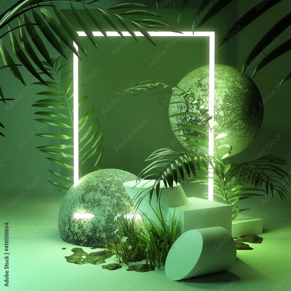 Organic Fresh Green Neon Platform Background