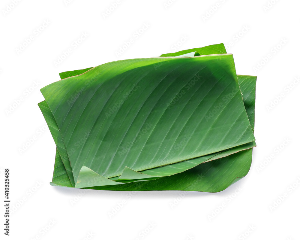 Cut banana leaf on white background