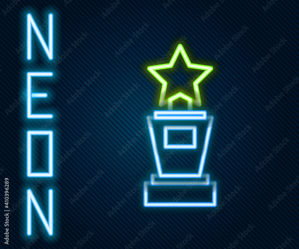 Glowing neon line Award cup icon isolated on black background. Winner trophy symbol. Championship or