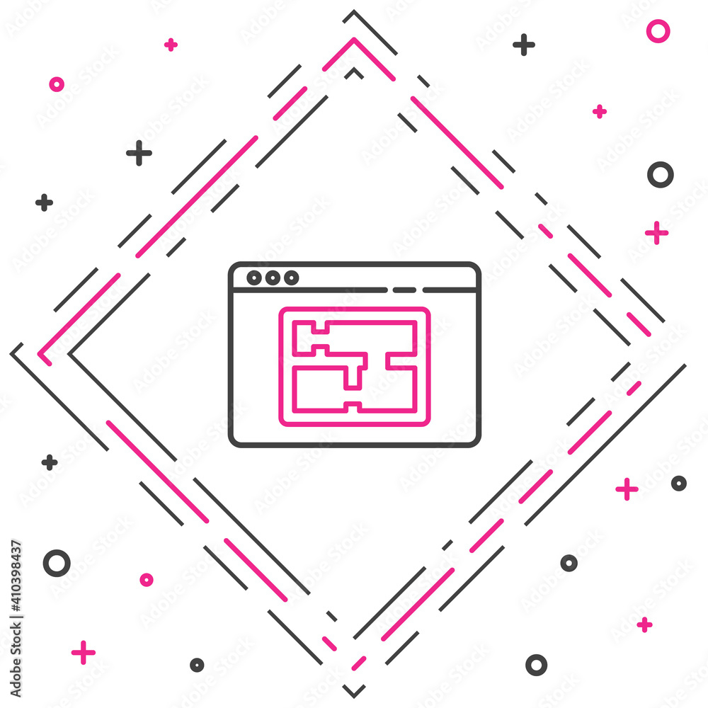 白色背景上隔离的Line House平面图图标。彩色轮廓概念。矢量插图。