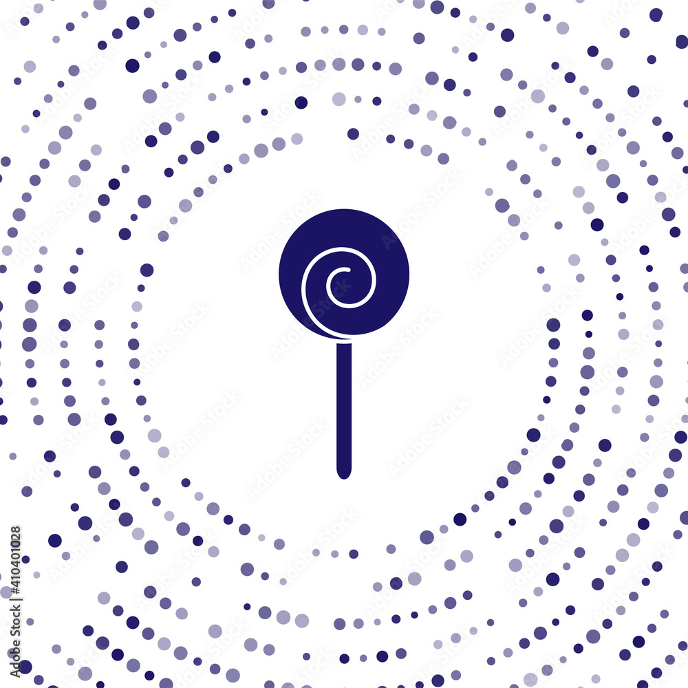 Blue Lollipop icon isolated on white background. Food, delicious symbol. Abstract circle random dots