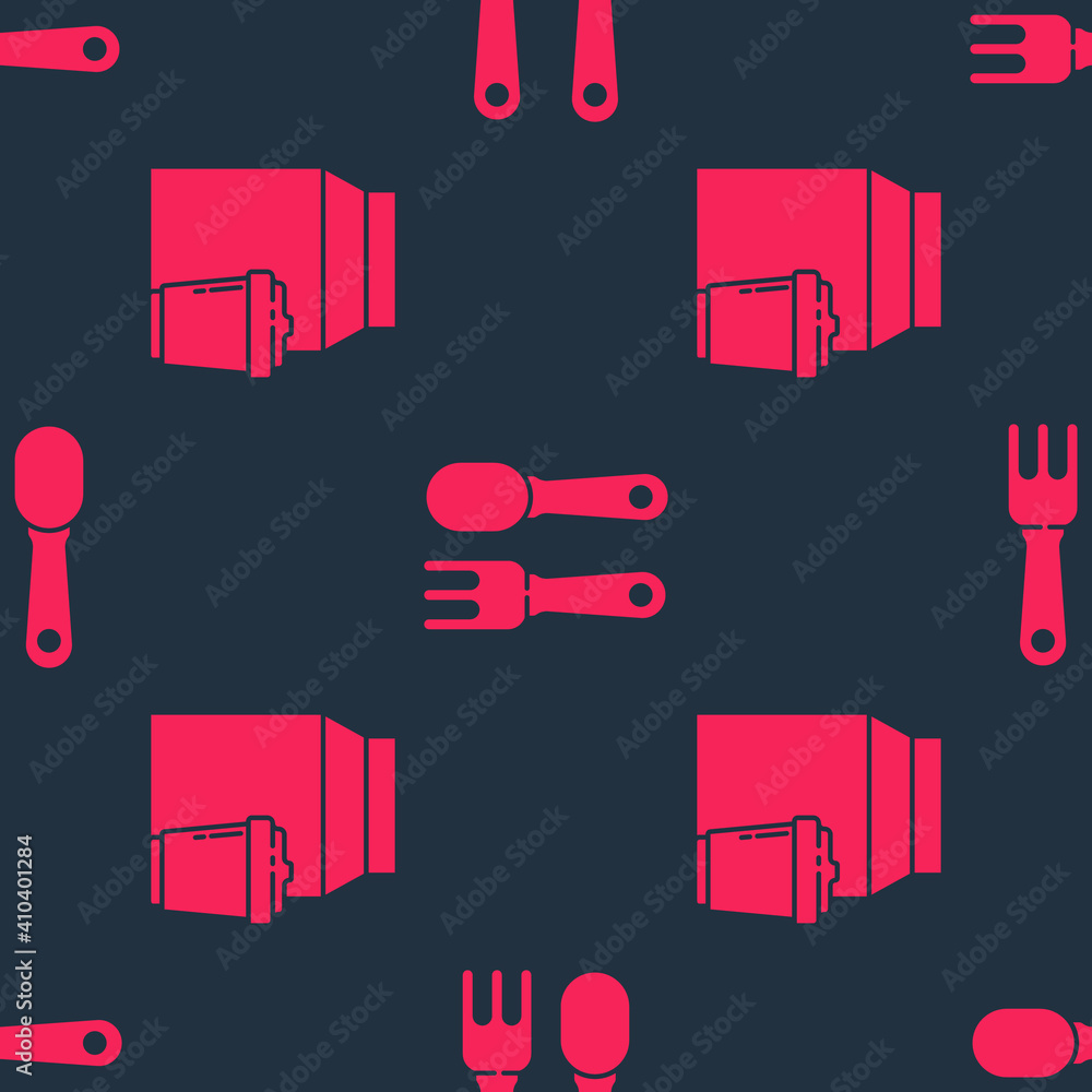 Set Online ordering and delivery and Fork and spoon on seamless pattern. Vector.