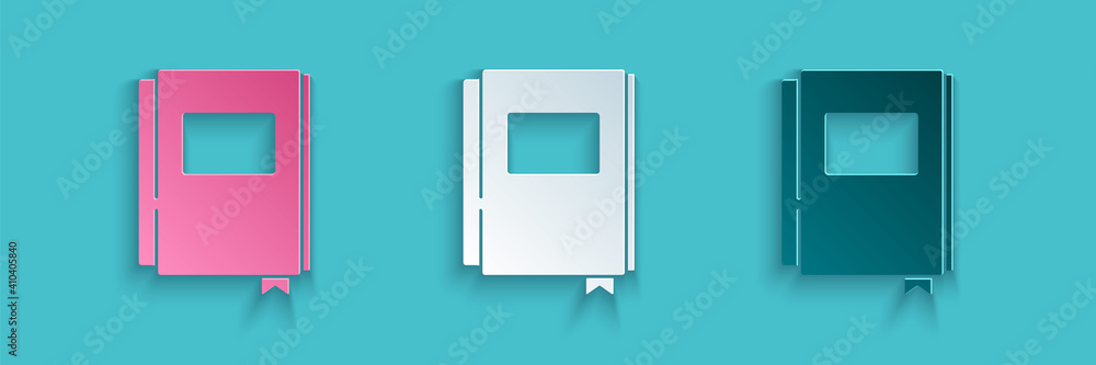 Paper cut Book icon isolated on blue background. Paper art style. Vector.