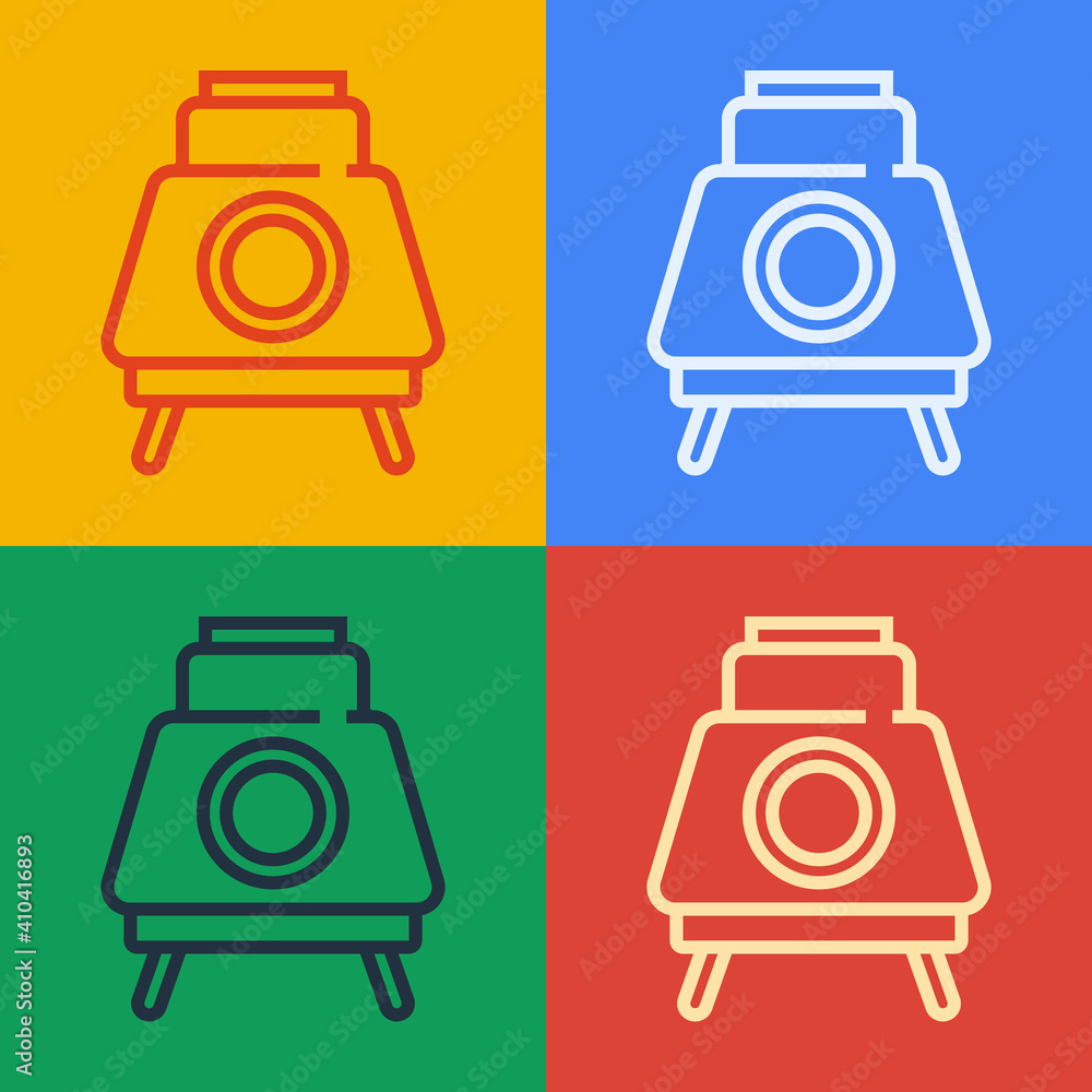 Pop art line Mars rover icon isolated on color background. Space rover. Moonwalker sign. Apparatus f