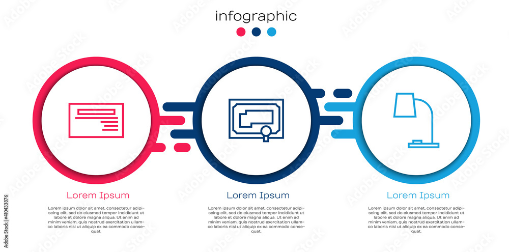 设置行名片、证书模板和台灯。业务信息图模板。矢量。
