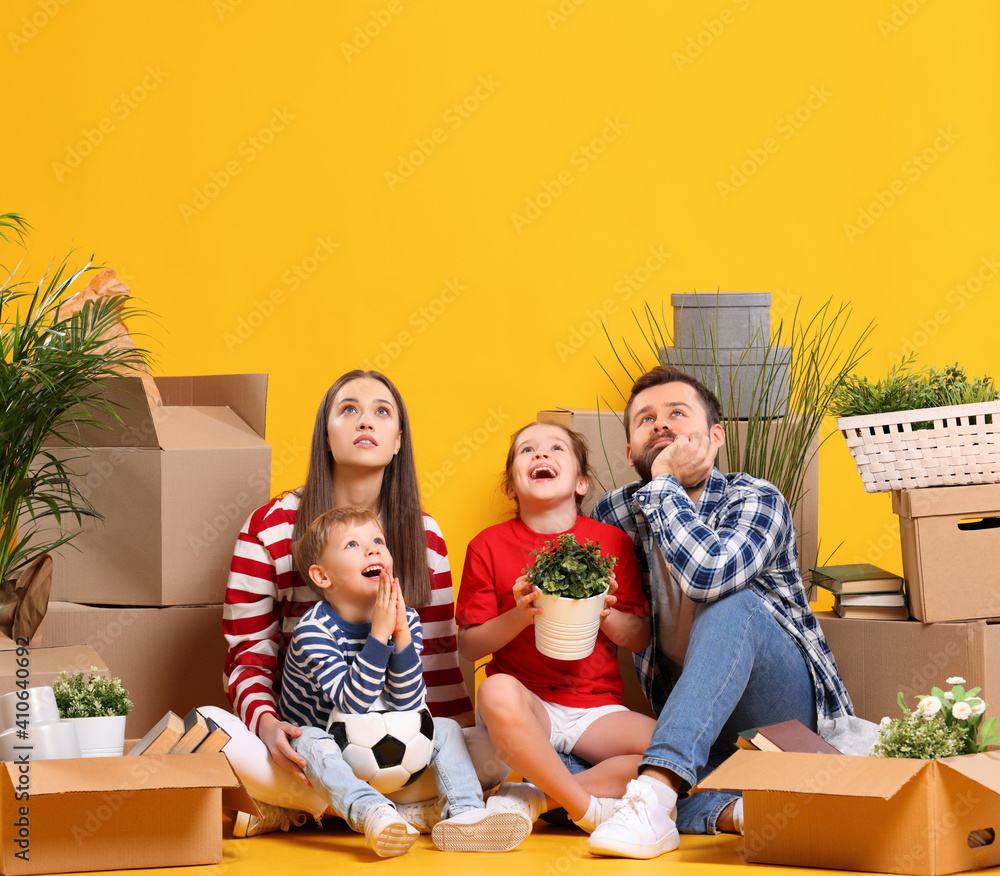 Parents and kids dreaming about new home