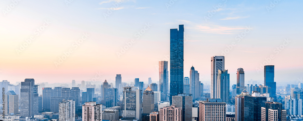 Dusk scenery of Nanjing city skyline in Jiangsu, China 