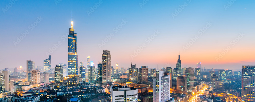 Night view of Zifeng Building and city skyline in Nanjing, Jiangsu, China 