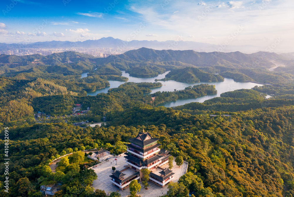 广东省惠州市高邦山和红花湖风景名胜区航拍照片，