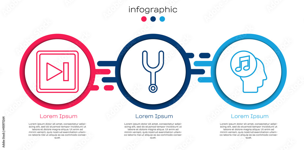 设置线路快进，音乐音叉和人类头部的音乐音符。商业信息图临时