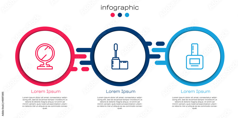 Set line Round makeup mirror, Mascara brush and Nail polish bottle. Business infographic template. V