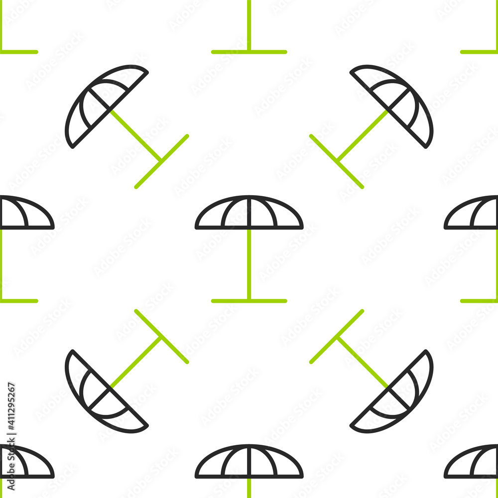 白色背景上的海滩图标隔离无缝图案的Line防晒伞。大号标准杆