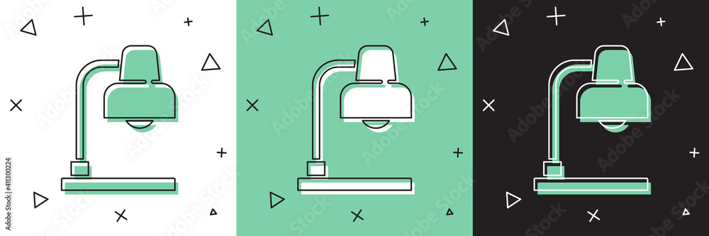 Set Table lamp icon isolated on white and green, black background. Vector.