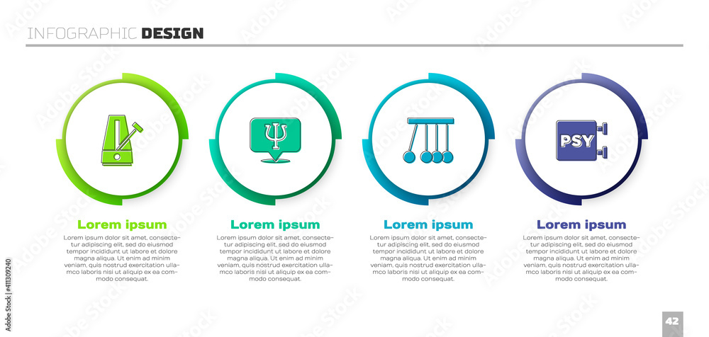 设置带钟摆的节拍器，心理学，心理学，钟摆和。商业信息图模板。矢量。
