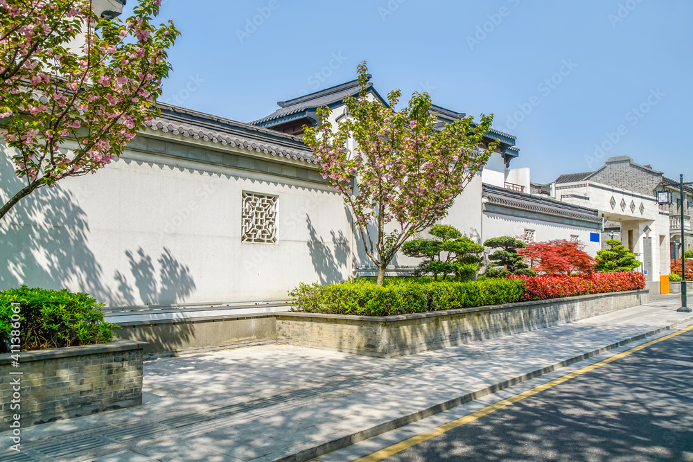 Chinese style gray tile white wall background material