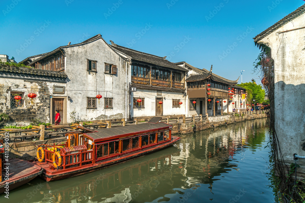 Street view of old buildings in Suzhou ancient town