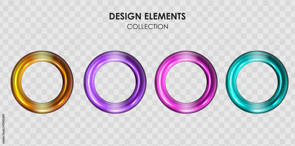 Collection set of realistic 3d render metallic color gradient geometric shapes objects elements for 