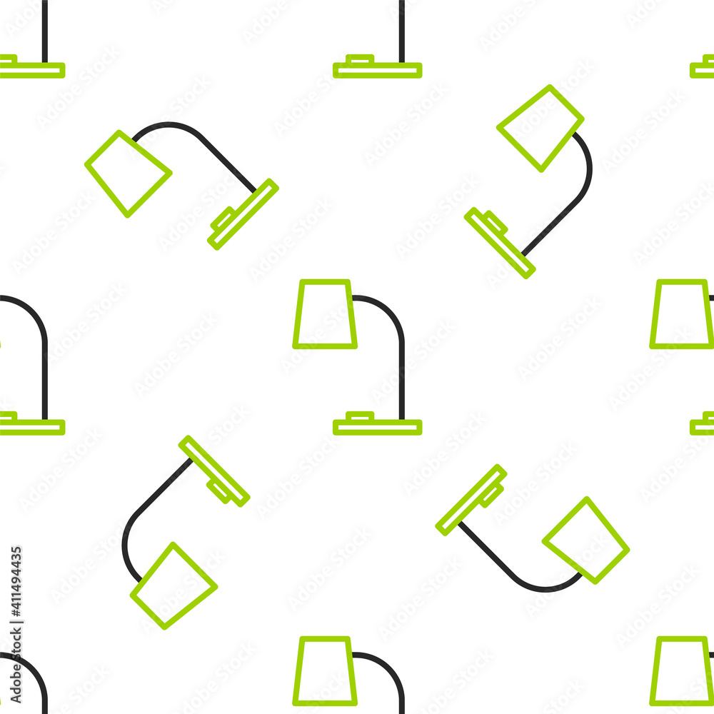 Line Table lamp icon isolated seamless pattern on white background. Table office lamp. Vector Illust