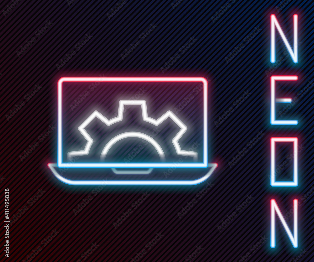 Glowing neon line Software, web development, programming concept icon isolated on black background. 