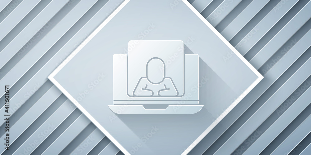 Paper cut Online psychological counseling distance icon isolated on grey background. Psychotherapy, 