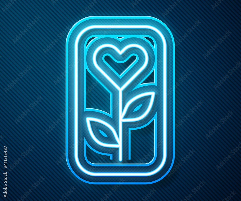 Glowing neon line Flower rose icon isolated on blue background. Vector.