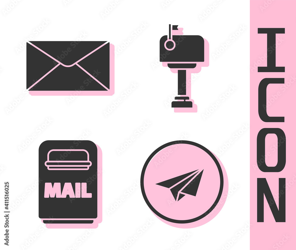 Set Paper plane, Envelope, Mail box and Mail box icon. Vector.